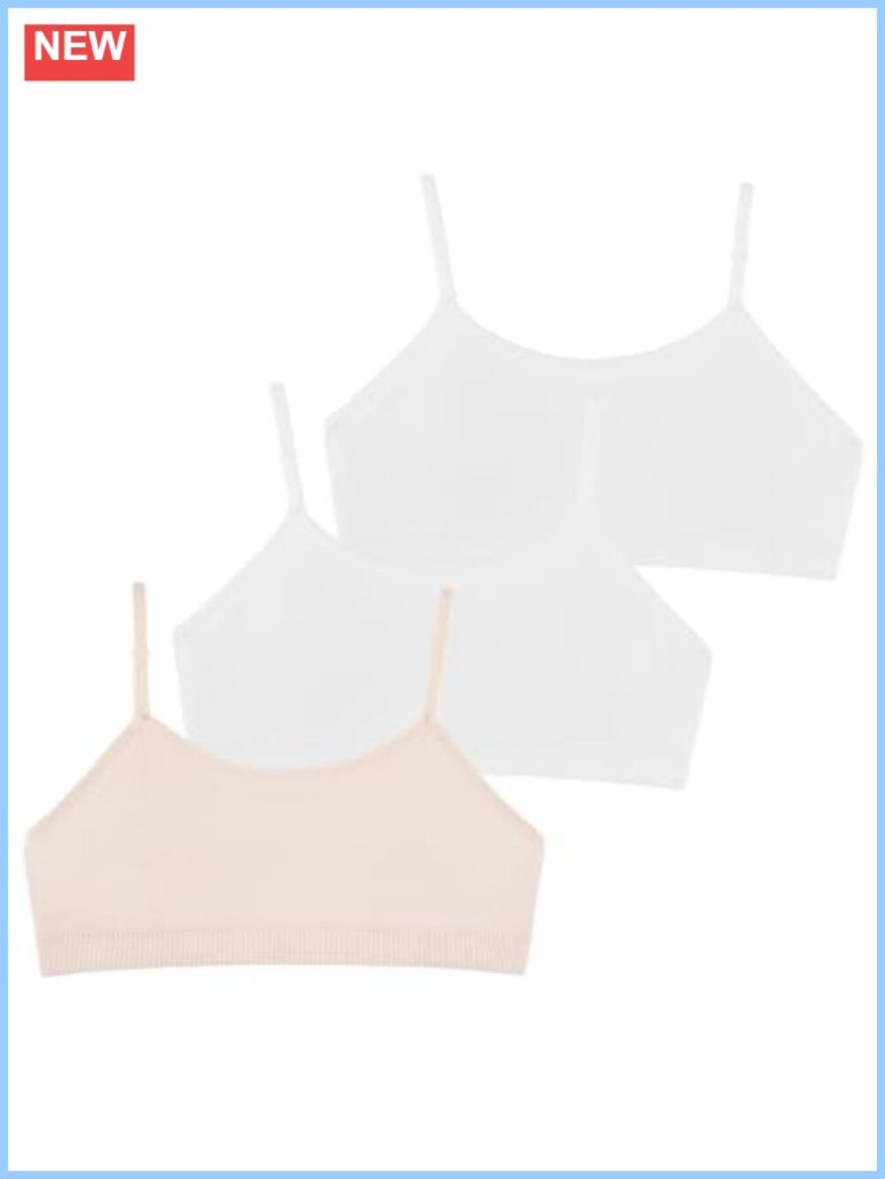 Girls Seamless Training Bra 3 Pack Padded Sports Bras Adjustable Straps